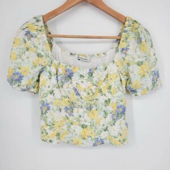 Abercrombie & Fitch Floral Linen-Blend Puff Sleeve Top - Picture 2 of 5